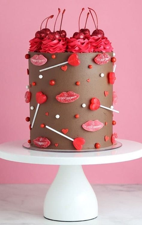 Red Kisses, Dark Chocolate Raspberry, Lollipop Cake, Candy Birthday Cakes, Chocolate Raspberry Cake, Cake Decorating Set, Xmas Cake, Chocolate Wedding Cake, Valentines Day Cakes