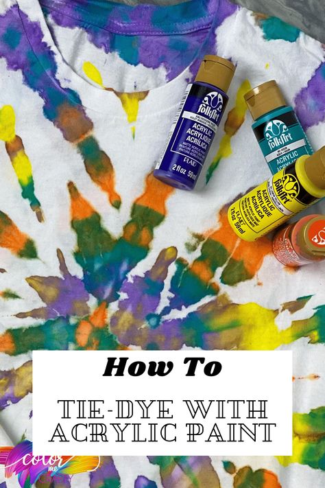 How To Tie Dye With Acrylic Paint Step-By-Step Tutor- #acrylic #Dye #Paint #StepbyStep #Tie #Tutor Check more at https://howcandothis.com/diyideas/how-to-tie-dye-with-acrylic-paint-step-by-step-tutor/ Tye Dye With Acrylic Paint, Tie Dye With Acrylic Paint, Diy Tie Dye Paint, Tie Dye Techniques Pattern, Painting Clothing, Folk Art Acrylic Paint, Tie Dye Painting, Tie Dye Tutorial, Tie Dye Shirts Patterns