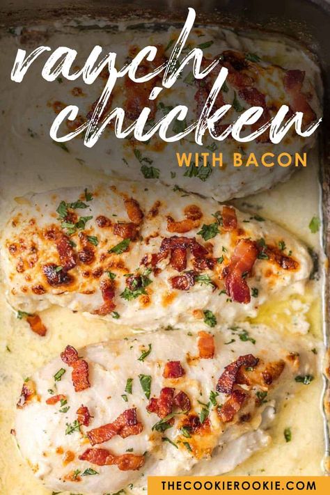 Baked Chicken With Bacon, Ranch Baked Chicken, Chicken Breast Oven Recipes, Chicken Bacon Recipes, Bacon Ranch Chicken, Chicken With Bacon, Chicken Boneless Breast Recipes, Sticky Sauce, Baked Ranch Chicken