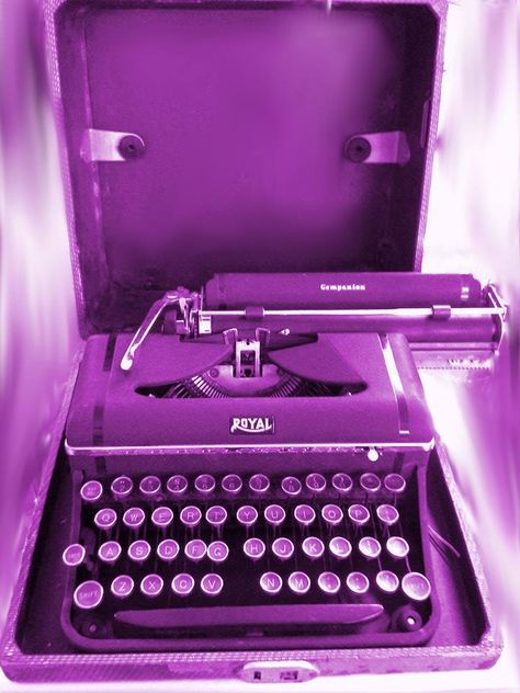 Purple Royal typewriter. GORGEOUS!! Anyone have a "B" key for this? Hee hee! Purple Writing Aesthetic, Mad Scientist Aesthetic Purple, Purple Typewriter Aesthetic, Camera Purple Aesthetic, Purple Steampunk Aesthetic, Purple Typewriter, Royal Typewriter, Purple Vibe, Purple Aesthetic