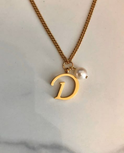 Letter D Jewelry, D Necklace Initial, Letter D Necklace, D Wallpaper Letter Cute, Gold Monogram Necklace, D Necklace, Monogram Necklace Gold, Pearl Drop Earrings Gold, The Letter D