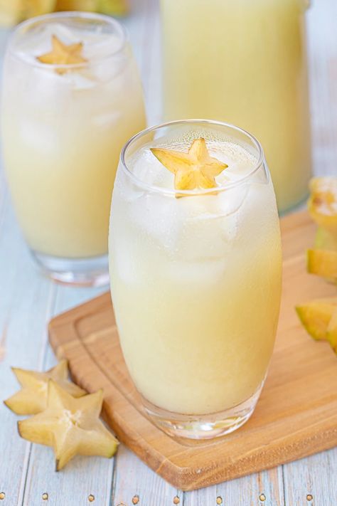 Refreshing Star Fruit Juice Recipe Starfruit Recipes Juice, Star Fruit Drink, Starfruit Juice Recipe, Star Fruit Recipes, Banana Fritters Recipe, Jamaican Banana Fritters, Sour Drink, Fruit Juice Recipes, Carribean Food