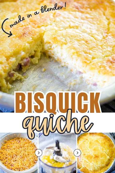 picture of bisquick quiche with slice taken out with step by step photos below Ham And Bisquick Recipes, Bisquick Quiche Recipes, Bisquick Quiche, Bisquick Impossible Quiche Recipe, Bisquick Recipes Dinner, Bisquick Muffins, Impossible Pie Recipes, Bisquick Recipes Breakfast, Cheesy Garlic Bread Sticks