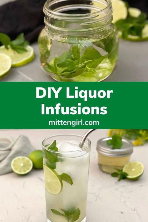 Upgrade your next mojito with this lime and mint infused rum. It’s an easy recipe to make - the hard part is waiting for the flavors to infuse! Liquor Infusions, Strawberry Infused Vodka, Diy Liquor, Infused Rum, Flavored Alcohol, Vodka Cocktails Easy, Infused Liquors, Infused Gin, Homemade Liquor