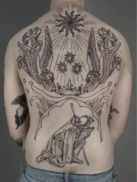 Tattoo uploaded by Ant the Elder | Back tattoo by Ant the Elder #AnttheElder #SangBleu #London #sigil #illustrative #medieval #etching #engraving #renaissance #symbol #esoteric #darkart #symbolism #blackwork #linework #backtattoo | 1136385 | Tattoodo Medieval Etching, Etching Tattoo, Woodcut Tattoo, Back Piece Tattoo, Line Work Tattoo, Book Tattoo, School Tattoo, Body Tattoos, Dreamcatcher Tattoo