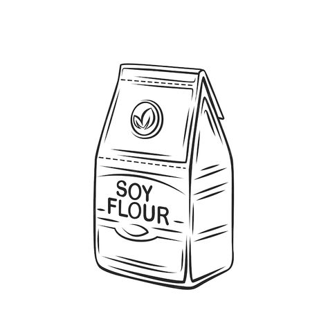 Premium Vector | Soy flour in a paper bag outline icon, drawing monochrome Bag Of Flour Drawing, Flour Bag Drawing, Flour Drawing, Flour Bag, Silly Art, Drawing Bag, Continuous Line Drawing, Ipad Art, Bag Icon