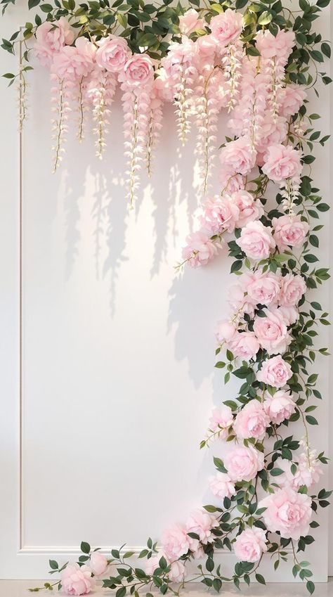 Create your dream selfie backdrop with fresh blooms using these clever wall design tricks that transform any space into... Flower Wall Corner, How To Make A Flower Wall, Floral Backdrop Ideas, Selfie Wall Design, Selfie Wall Ideas, Diy Floral Garland, Large Flower Wall Art, Selfie Backdrop, Flower Arranging Tutorial