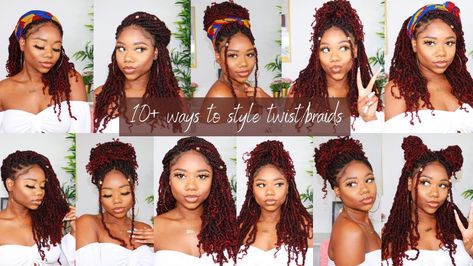 Different Ways To Style Twists, Spring Twist Styling Ideas, Ways To Style Spring Twists, Ways To Style Twists Braids, How To Style Twist Braids Hairstyles, How To Style Spring Twist, Styling Spring Twist Braids, Ways To Style Twists, How To Style Twist Braids