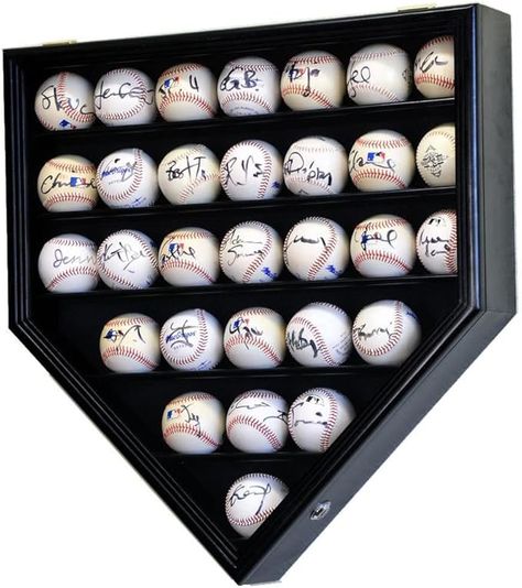 Amazon.com : 30 Baseball Ball Display Case Cabinet Holder Rack Home Plate Shaped w/98% UV Protection- Lockable -Black : Sports Related Display Cases : Sports & Outdoors Baseball Plate, Baseball Theme Room, Baseball Display Case, Ball Display, Shadow Box Display Case, Baseball Display, Hardwood Doors, Baseball Ball, Baseball Balls