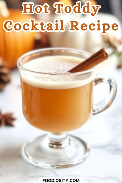 Relax and unwind with the comforting warmth of a Hot Toddy! Perfect for chilly days or soothing a sore throat, this classic cocktail is both cozy and delicious. A must-try for cold nights by the fire or when you need a little extra comfort. Click to get the full recipe and enjoy this timeless favorite! Hot Toddy Recipe For Colds, Hot Toddy Cocktail, Hot Toddy Recipe, Festive Holiday Cocktails, Whiskey Smash, Toddy Recipe, Hot Toddies Recipe, Cozy Drinks, Feeling Under The Weather