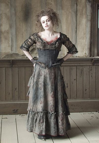 Sweeny Todd.  I totally agree that this dress which Helena Bonham Carter is wearing would make a brilliant Vampire costume. Sweeney Todd Costume, Helena Carter, Helen Bonham, Mrs Lovett, Marla Singer, Colleen Atwood, Dan Stevens, John Brown, Bellatrix Lestrange