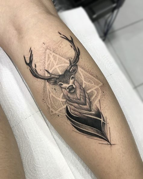 Stag Tattoo Design, Expecto Patronum Tattoo, Harry Potter Tattoo Sleeve, Deer Tattoo Designs, Animal Tattoos For Women, Stag Tattoo, Harry Tattoos, Hp Tattoo, Deer Tattoo