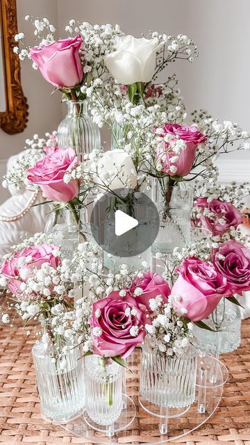 Ashley Temple on Instagram: "Comment ROSE and I’ll send you the link to the acrylic stand and the beautiful and budget friendly Bud vases! 

Create a beautiful party favor for your guest to take home with these bud vases and acrylic stand! 

These are great party favors for any event, bridal shower, baby shower birthday party, ladies lunch and I love how they look displayed! 

#amazonfinds #founditonamazon #partyideas #partyinspiration #partystylist #partyfavors #coquette #bowsbowsbows #fabfloralsinbloom" Party Ladies, Ladies Lunch, Table Scapes, Acrylic Stand, Shower Baby, Party Inspiration, Bud Vases, Party Favor, Shower Ideas