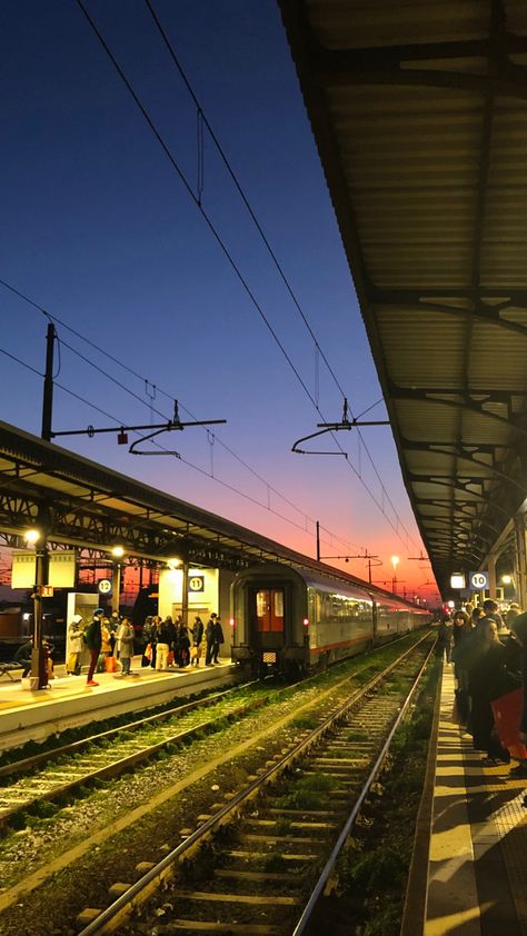 #sunset #train #trainstation #color #aesthetic #aestheticwallpaper #italy #italian Italian Train Aesthetic, Color Aesthetic, Sunset Wallpaper, Thomas And Friends, Train Station, Wonders Of The World, Tuscany, Aesthetic Wallpapers, Rome