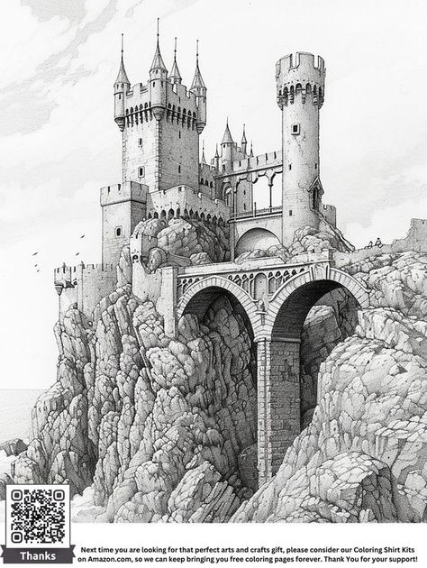 Fantasy Castle Drawing, Sketch Castle, Drawing Castle, Castle Sketch, Majestic Castle, Castle Coloring Page, Castle Illustration, Castle Drawing, Castle Painting