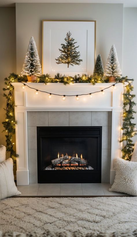 I love using twinkle LED string lights to add a magical touch to my winter mantel decor. These tiny lights create a warm, cozy glow that’s perfect for the season. Fireplace Fairy Lights, Electric Fireplace Decor Ideas, Electric Fireplace Decor, Winter Mantel Decor, January Decor, Winter Mantels, Mantel Decor Ideas, Diy Winter, Mantel Decor