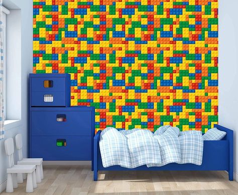 Peel and Stick Wallpaper, Playroom Blocks Legos Theme Wallpaper Mural for Interior Design, Decor You Walls for Any Occasion (R11) (24" x 48") - - Amazon.com Wallpaper Playroom, Childrens Ministry Decor, Wallpaper For Kids Room, Wallpaper Design For Bedroom, Lego Bedroom, Wallpaper For Kids, Theme Wallpaper, Kids Room Interior Design, Wallpaper Textured