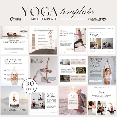 Yoga enthusiasts can now easily elevate their social media game with these customizable Instagram yoga post templates on Canva. #YogaSocialMedia #YogaTeacherLife #YogaInspiration #YogaJourney #YogaEveryDay Yoga Quiz, Yoga Social Media, Poste Instagram, Warrior Yoga, Yoga Instagram, Increase Followers, Instagram Profil, Publication Instagram, Instagram Layout