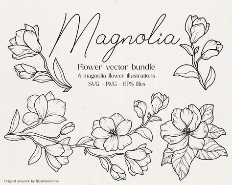 Magnolia Flower bundle includes 4 vector illustrations. High-quality and transparent background allows you to use these illustrations in many creative projects - print them on t-shirts, and mugs, create stickers, print them on cards, use them for website design, and more! You can use these files with programs such as 𝐒𝐢𝐥𝐡𝐨𝐮𝐞𝐭𝐭𝐞 𝐒𝐭𝐮𝐝𝐢𝐨, 𝐂𝐫𝐢𝐜𝐮𝐭 𝐃𝐞𝐬𝐢𝐠𝐧 𝐒𝐩𝐚𝐜𝐞, 𝐂𝐨𝐫𝐞𝐥 𝐃𝐑𝐀𝐖, 𝐈𝐧𝐤𝐬𝐜𝐚𝐩𝐞, 𝐀𝐝𝐨𝐛𝐞 𝐏𝐡𝐨𝐭𝐨𝐬𝐡𝐨𝐩, 𝐀𝐝𝐨𝐛𝐞 𝐈𝐥𝐥𝐮𝐬𝐭𝐫𝐚𝐭𝐨𝐫, and Flower Vector Illustration, Flower Bundle, Floral Svg, Flower Vector, Vintage Bee, Vector Flowers, Flower Svg, Magnolia Flower, Making Shirts