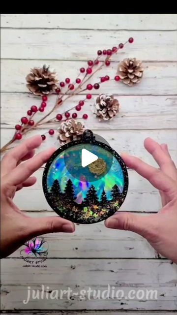 J u l i A r t  S t u d i o on Instagram: "Process and demolding for HOLO Bauble Forest with northern light inspired background. The holo effect really makes it more magical ✨️ 
.
HOLO Bauble Forest Silicone Mold on my website juliart-studio.com. 
.
Resin: @letsresin . Use Affiliate Link in my bio for discount on their website 
.
Glitter: @lrisystore. Use Affiliate Link in my bio for discount on their website 
.
#bauble #processvideo #tutorial #demolding #demoldingresin #northernlights #holographic #resinmold #christmasornaments" Northern Light, Resin Molds, Silicone Mold, Resin Art, My Website, Silicone Molds, Art Projects, Molding, Northern Lights