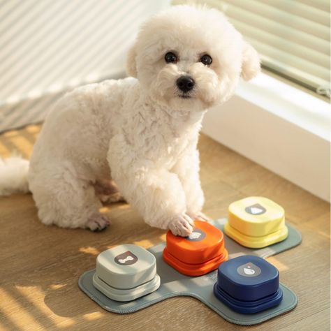 PRICES MAY VARY. 【Dog Talking Buttons with Mat 】Dog recordable button is an interesting communication tool. Recording any message or commands to repeated train your dog and teach them how to express mind. Velcro which have higher viscosity and stronger adhesion could keep the button firmly on the dog talking button mat to avoid it sliding on the floor or mat. 【Make Communication Easier】Enhance the interaction between owner and pet by voice recording buttons. You will find how smart your dog is, Dog Talking, Dog Packing List, Dog Communication, Vocal Training, Pet Sounds, Physical Inactivity, Pet Training, Interactive Toys, Training Your Dog