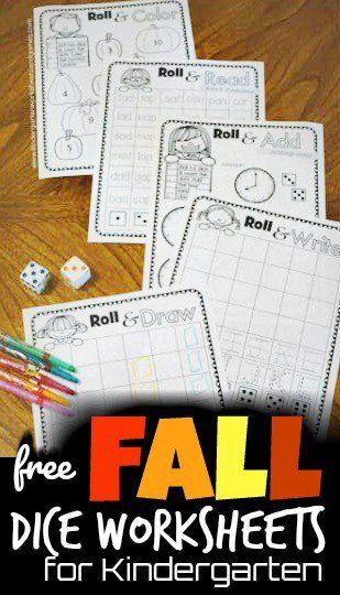 Make practicing writing letters, adding, identifying colors, reading, and so much more fun with these free printable dice worksheets for kindergarten. These roll and add worksheet free  are such a handy, no prep activity that uses the free worksheets and a pair of dice to practice a variety of skills with preschool, pre k, kindergarten, and grade 1 students. Pumpkin Life Cycle Kindergarten, Add Worksheet, Practice Writing Letters, Roll And Write, Kinder Centers, Alphabet Activities Kindergarten, Shapes Worksheet Kindergarten, Fall Worksheets, Free Worksheets For Kids