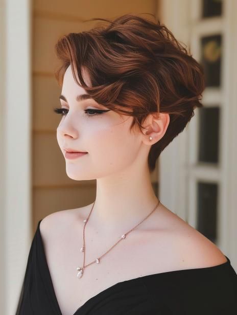 Prom Hairstyles For Very Short Hair, Fancy Hair For Short Hair, Fancy Pixie Hairstyles, Hoco 2024, Formal Hairstyles For Short Hair, Curly Prom Hair, Pixie Bob Hairstyles, Haircut Inspo, Prom Hairstyle