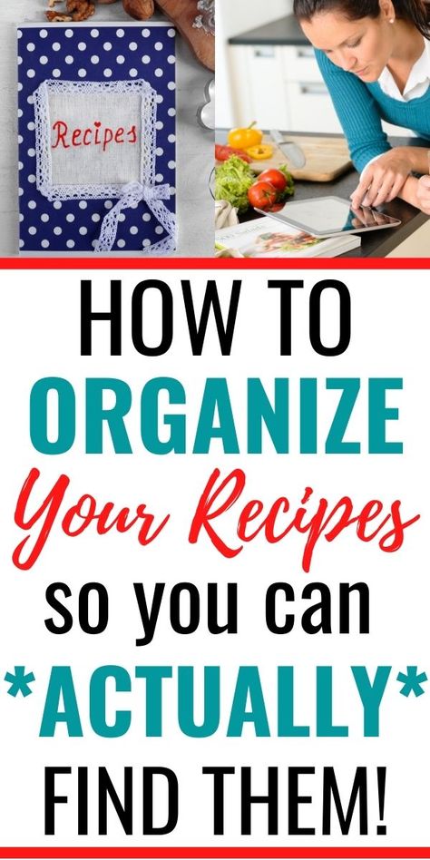 How to organize your recipes so you'll actually be able to find them when you need them! How To Organize Recipes, Married Life Organization, Recipe Organization Ideas, Recipe Storage Ideas, Recipe Organization Binder, Organization Ideas Apartment, Cleaning Organization Ideas, Organization Hacks Kitchen, Cabinets Kitchen Organization