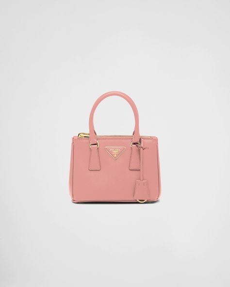 Saffiano Leather Mini Bag, Prada Mini Bag, Prada Galleria Bag, Pink Prada, Prada Mini, Metal Lettering, Prada Galleria, Leather Key Ring, Leather Mini Bag