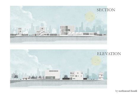 Site Elevation Architecture, Rendered Section Architecture Photoshop, Section Rendering Architecture, Site Section Architecture, Architecture Section Render, Elevation Presentation, Site Elevation, Section Render, Render Plan