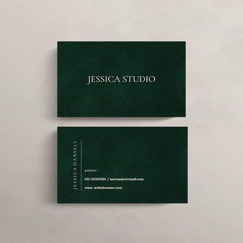 Editable business card template on Canva for free! Calling Card Aesthetic, Emerald Green Business Cards, Aesthetic Visiting Card, Dark Green Business Card, Corporate Visiting Card, Sleek Business Cards, Luxury Real Estate Business Cards, Emerald Green Branding, Law Business Card