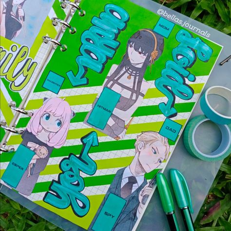 Green Yor Loid, Anime Notebook, Journal Spread Ideas, Family Journal, Routine Aesthetic, Bullet Journal Art, Journal Art, Creative Journal, Old Anime