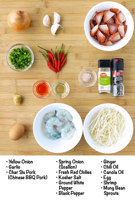 Savory, spicy, and full of juicy jumbo shrimp, sticky and sweet char siu pork (Chinese BBQ pork) chunks, fragrant aromatics, scrambled egg, and slightly crunchy spring onion and bean sprouts! This XO Sauce Fried Rice is quick and easy to make, and jam-packed with flavor thanks to the king of Cantonese condiments – XO sauce! #xosauce #friedrice #charsiufriedrice #chinesefood #dinner #charsiupork #asianfood | That Spicy Chick Pork Chunks, Chinese Chili Oil, Pork Chinese, Xo Sauce, Chinese Chili, White Shrimp, Bbq Roast, Char Siu Pork, Chinese Bbq Pork