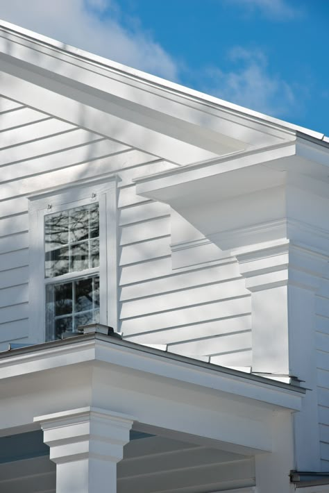 Greek Revival Exterior, Colonial Revival Exterior, Cape House Exterior, Exterior Millwork, Exterior Window Molding, Vienna House, New England Cottage, Attic Makeover, New House Exterior