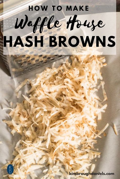 How to Make Waffle House Style Hash Browns: This easy breakfast recipe gets you from a plate of raw potatoes to a crispy delicious pile of hash browns in just a few minutes. Make your own Waffle House hash browns right at home! #wafflehouse #hashbrowns #breakfastrecipe How To Make Waffle House Hashbrowns, Make Your Own Hashbrowns, Diy Hashbrowns Easy, How To Make Homemade Hashbrowns, How To Make Shredded Hashbrowns, How To Make Hashbrowns From Potatoes, Home Made Hashbrowns Easy, Homemade Hashbrowns Shredded, Griddle Hashbrowns