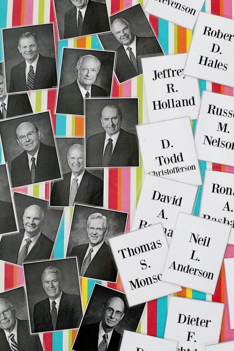 LDS Prophet and Apostles Matching Cards, Conference Game Family Home Evening Games, Lds Handouts, Lds Apostles, General Conference Activities, Primary Games, Grandma Ideas, Lds Conference, Activity Day Girls, Yw Activities