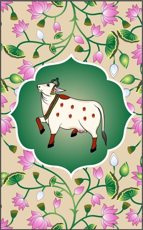 Kamdhenu Cow Wallpaper, Kamdhenu Cow Painting, Pichwai Background, Pichwai Paintings Cows, Pichwai Wallpaper, Cow Background, Kamdhenu Cow, Cartoons Krishna, Thesis Ideas