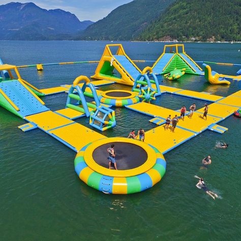 While there are many popular waterparks near Vancouver, Harrison Watersports is a floating waterpark paradise that is definitely worth the road trip. Backyard Water Parks, Inflatable Island, Lake Toys, Cool Pool Floats, Lake Fun, Inflatable Water Park, Park Equipment, Parc D'attraction, Fun Places To Go