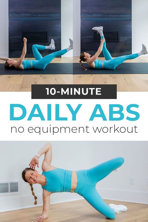 Strengthen your abs and core at home with this 10-Minute Daily Ab Workout! 10 of the best no equipment ab exercises that will target the upper abs, lower abs, obliques and total core. This daily ab workout can be added to any workout or done entirely on its own. Daily Abs Workout, Ab Workout Video, Daily Ab Workout, 10 Minute Ab Workout, Workout No Equipment, Upper Abs, Oblique Workout, Abs Workout Video, Workout For Women