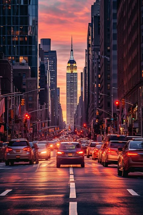 Step into the Extraordinary: Live Earth Maps - Because Every Journey Deserves an Epic Story." Wallpaper Newyork, New York Traffic, Sunset In New York, New York City Sunset, Sunset Nyc, Nyc Sunset, New York Sunset, New York Landscape, Building Silhouette