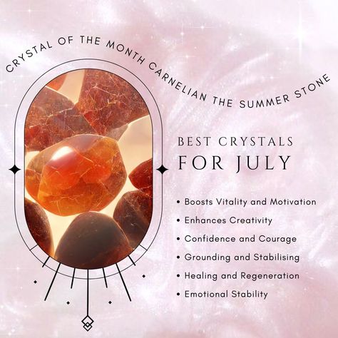 ✨ Crystal of the Month: Carnelian! ✨ Say hello to Carnelian, our July crystal of the month! 🌞🔥 This vibrant orange-red gem radiates the energy of summer, boosting your vitality, creativity, and confidence. Perfect for embracing the fiery vibes of July! Whether you wear it, meditate with it, or place it in your space, Carnelian is here to invigorate and inspire. 🌟 #Carnelian #CrystalOfTheMonth #JulyVibes #SummerEnergy #CrystalHealing #GemstoneMagic #CreativityBoost #ConfidenceBoost #Positive... Summer Energy, Carnelian Crystal, Crystal Set, Confidence Boost, The Energy, Vibrant Orange, Positive Energy, Orange Red, Wear It