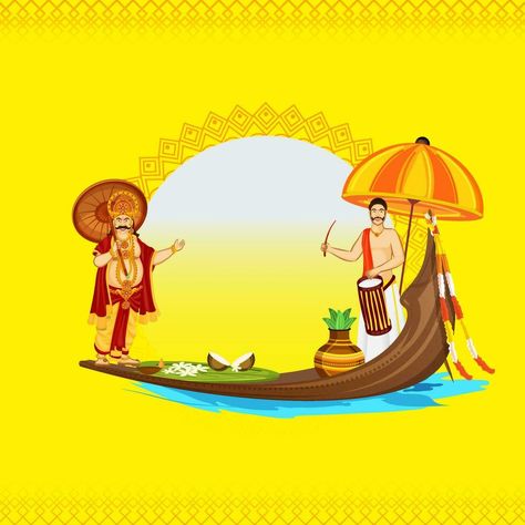 Illustration Of South Indian Drummer With King Mahabali Character, Traditional Pot And Vallam Kali On Yellow Background For Onam Festival. Onam Background Png, Onam Background Images For Editing, Onam Poster Design Background, Onam Background Design, South Indian Background, Onam Background Images, Onam Background, Onam Poster Design, Onam Songs