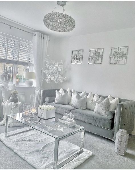 Silver Grey Living Room, Grey Living Room Ideas, Grey Living Room, Dream House Living Room, Interior Design Career, Living Room Decor Gray, House Living Room, Glam Living Room, Inspire Me Home Decor