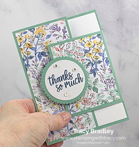 Stampin' Up! Hand-Penned Designer Series Paper - Stamping With Tracy Hand Penned Dsp Stampin Up Cards, Stampin Up Hand Penned Cards, Hand Penned Petals Stampin Up Cards, Stampin Up Designer Paper Cards, Stampin Up Thinking Of You Cards, Stampin Up Hand Penned, Designer Paper Cards, Card Gifts, Fancy Fold Card Tutorials