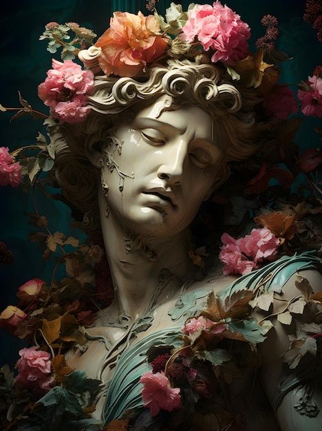 Flora Roman Goddess, Greek Mythology Flowers, Greek Mythology Women, Greek Mythology Paintings, Sculpture With Flowers, Greek Figures, Goddess Of Flowers, Floral Goddess, Greek People