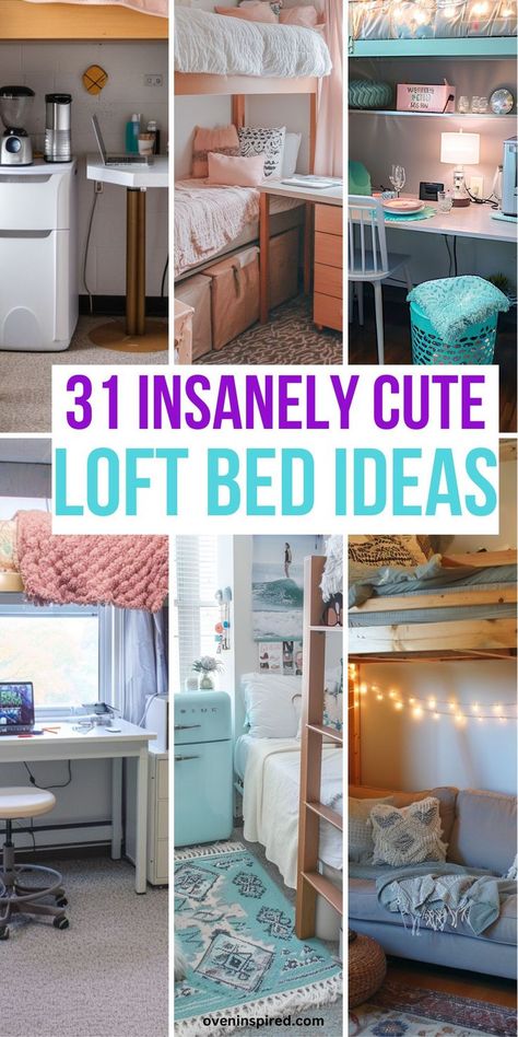 Here are some adorable and insanely cute loft bed ideas for your freshman year at college. Get these dorm ideas so you can have a chic and cute college bedroom. Cute College Bedroom, Cute Loft Bed Ideas, Cute Loft Bed, Boys College Dorm, College Loft Beds, Triple Dorm, Ucla Dorm, Bed Ideas For Small Rooms, Loft Bed Ideas For Small Rooms