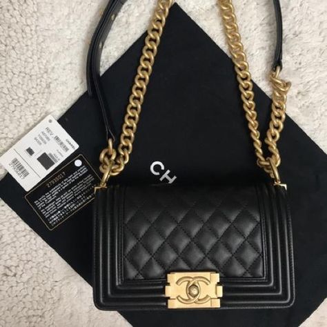 Boy Quilted Small Flap Le Black/Gold Calfskin Leather Shoulder Bag Boy Bag Chanel, Bag Chanel, Boy Quilts, Chanel Boy Bag, Chanel Handbags, Leather Shoulder Bag, Calf Skin, Chanel, Shoulder Bag