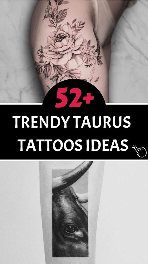 52 Gorgeous Taurus Tattoos with Meaning Floral Foot Tattoo, Fandom Tattoos, Medium Tattoos, Taurus Tattoo, Floral Thigh Tattoos, Typography Tattoo, Tattoo Concepts, Ribcage Tattoo, Small Forearm Tattoos