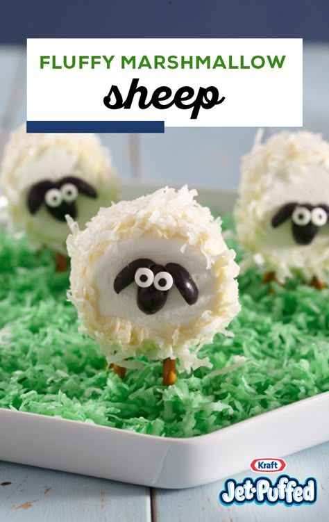 Sheep Snack, Marshmallow Sheep, Shawn The Sheep, Jet Puffed Marshmallows, White Chocolate Pretzels, Gingerbread House Parties, Spring Food, Gingerbread House Ideas, Food Art For Kids