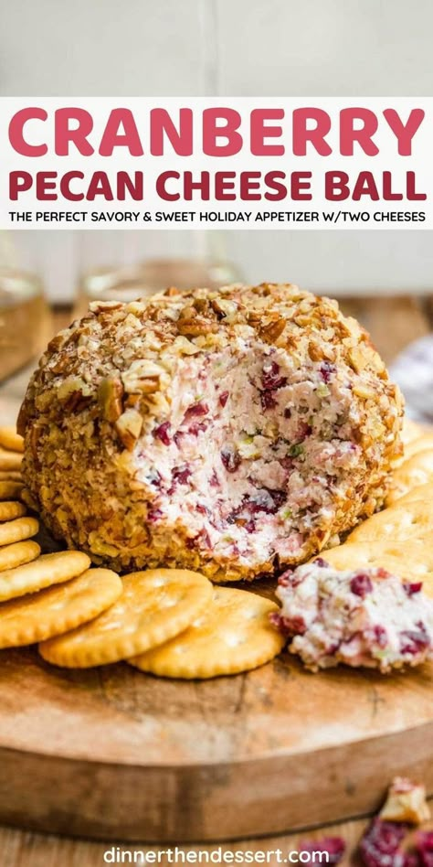 Cranberry Pecan Cheese Ball is a great snack for a holiday party. Serve the soft creamy, savory, and sweet cheeseball with crackers to share! Cranberry Cheeseball, Cranberry Pecan Cheese Ball, Pecan Cheese Ball, Cheese Ball Recipes Easy, Cream Cheese Ball, Cranberry Cheese, Appetizers Easy Finger Food, Cheese Ball Recipes, Cranberry Recipes